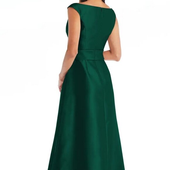 Alfred Sung Hunter Green Off the Shoulder Satin Gown D811s - Picture 3 of 4